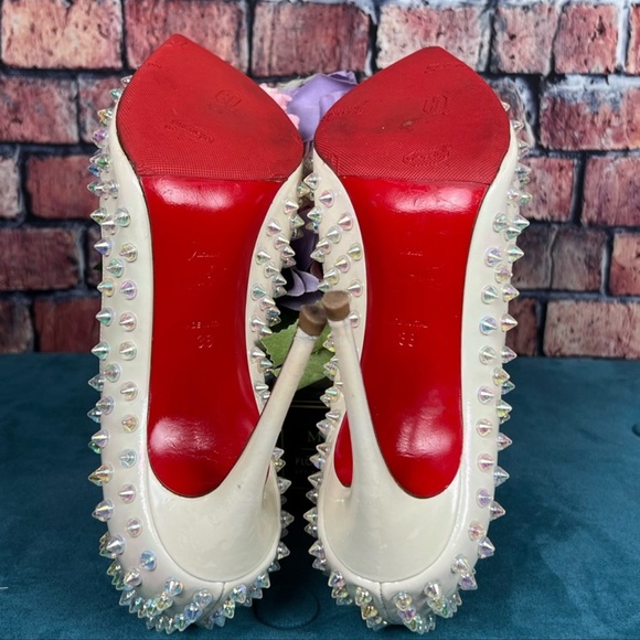 COPY - Christian Louboutin Pigalle Follies Aurora Borealis/White Spikes 100 Pu - Picture 5 of 5